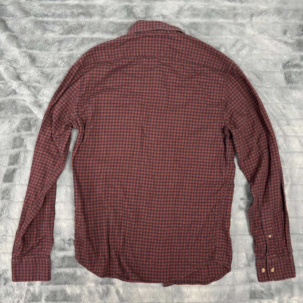 Banana Republic Mens Untucked Fit Gingham Button Down Shirt Burgundy Blue Small